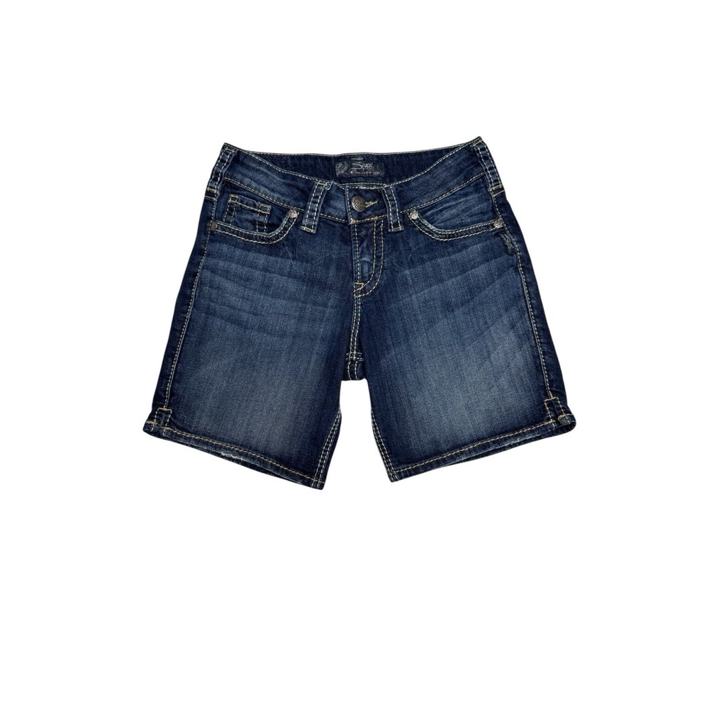 Women's Silver Jeans Suki Shorts Sz 26 Low Rise Distressed Dark Blue